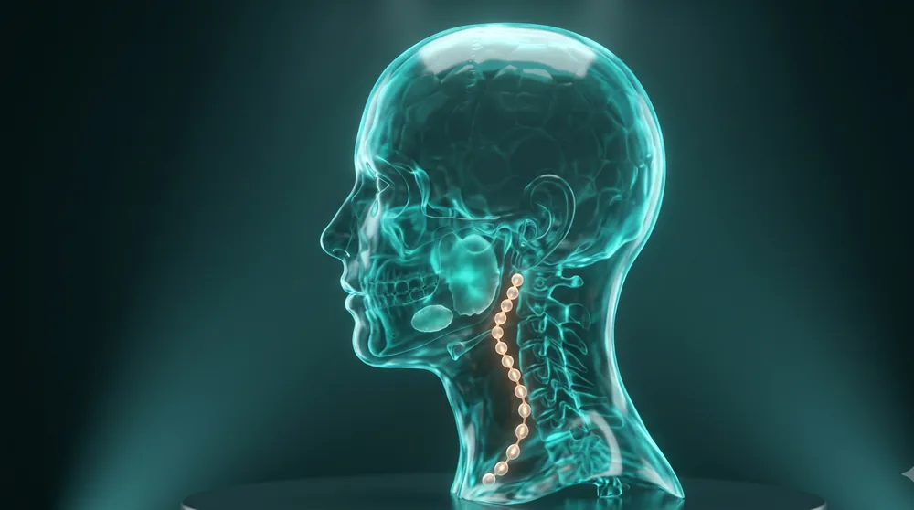 3D illustration of the head and neck with salivary glands