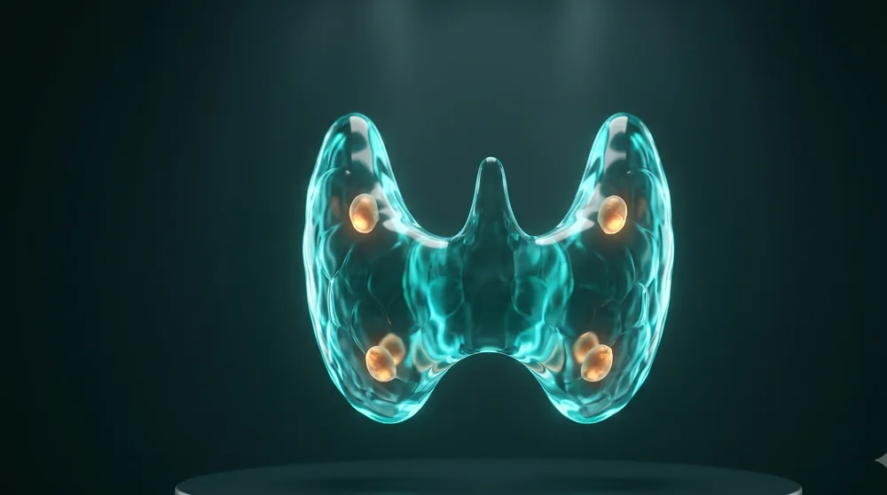 3D illustration of the thyroid and parathyroid glands
