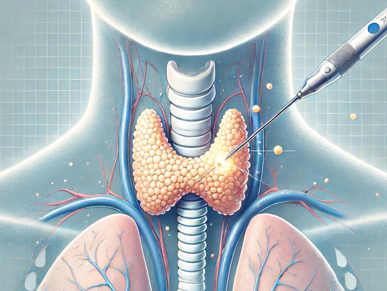 Ablación por radiofrecuencia de nódulos de tiroides - ilustración anatómica del procedimiento